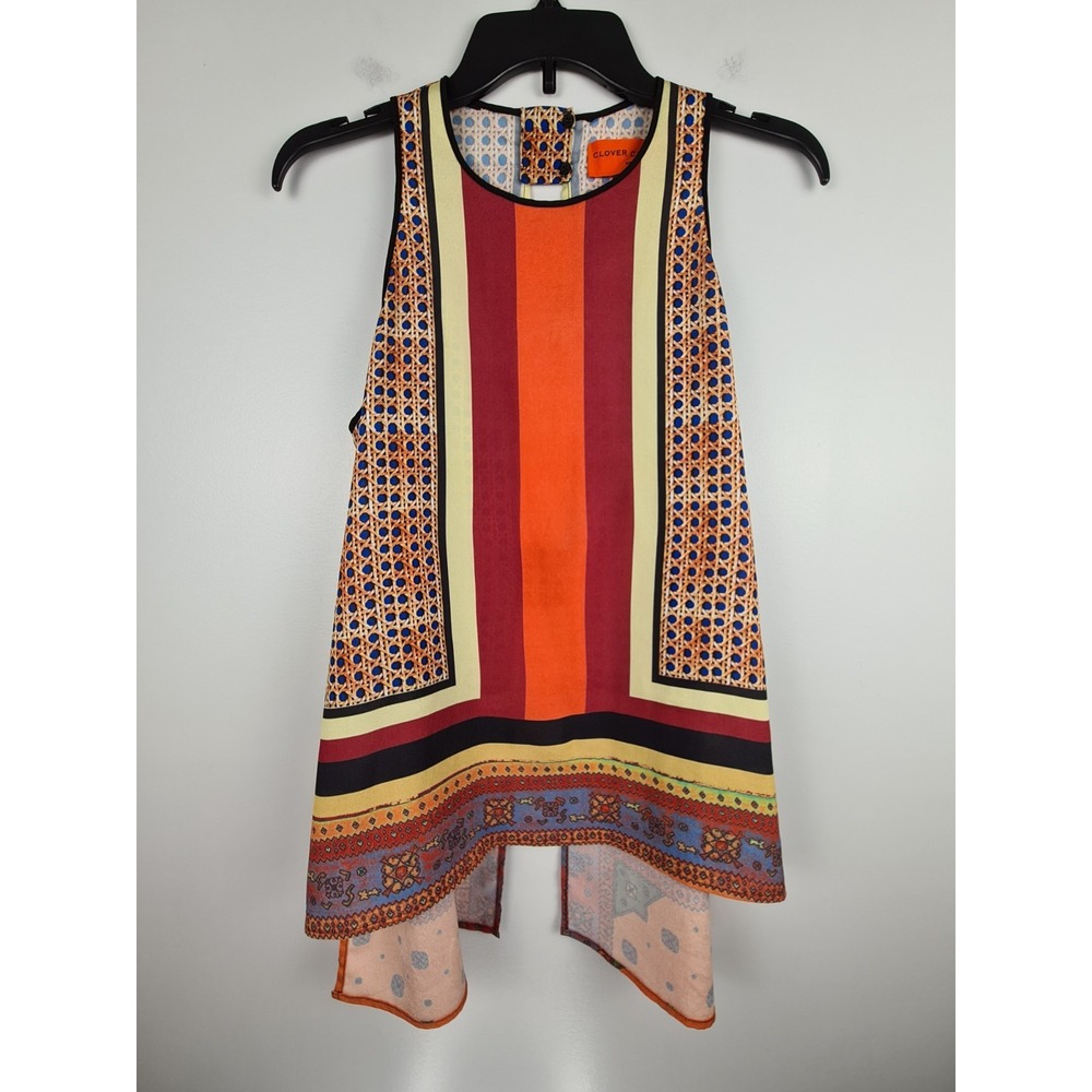 Clover Canyon Women's Scoop Neck Striped Abstract Top Multicolored S Open Back